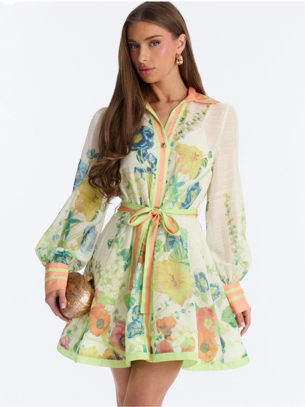Floral Tie-Waist Shirt Dress